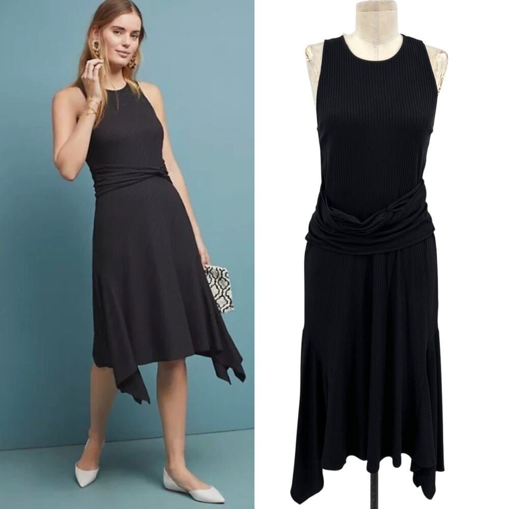 Anthropologie Kingsolver Dress Sleeveless Ribbed‎ Jersey Black Size Medium